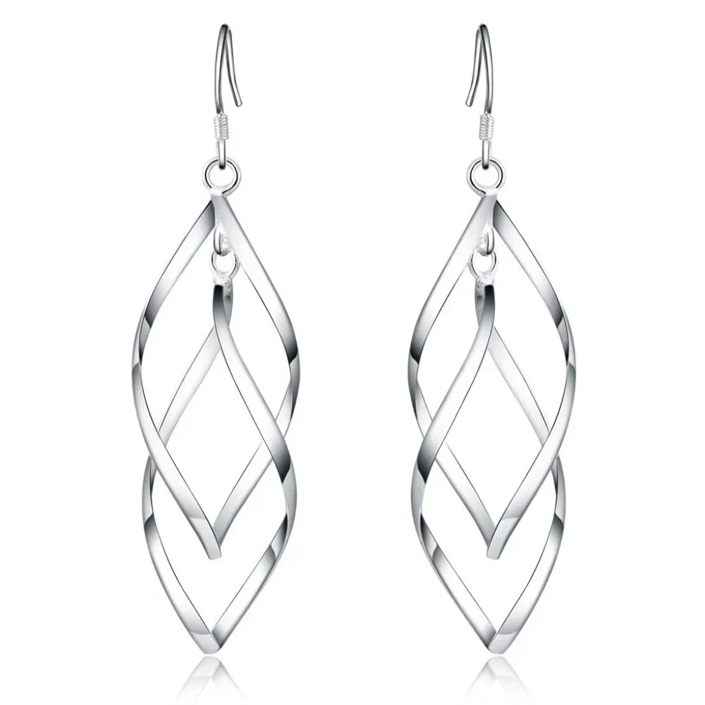 Gorgeous Wavy Drop Earrings Solid Sterling Silver " Hypoallergenic " - Picture 7 of 7